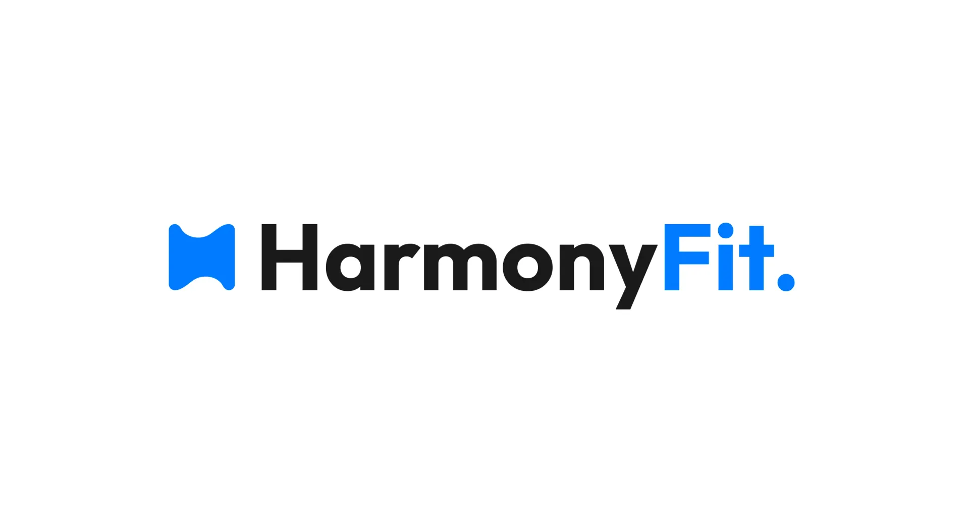 HarmonyFit brand mark and black-and-blue wordmark on a white background.