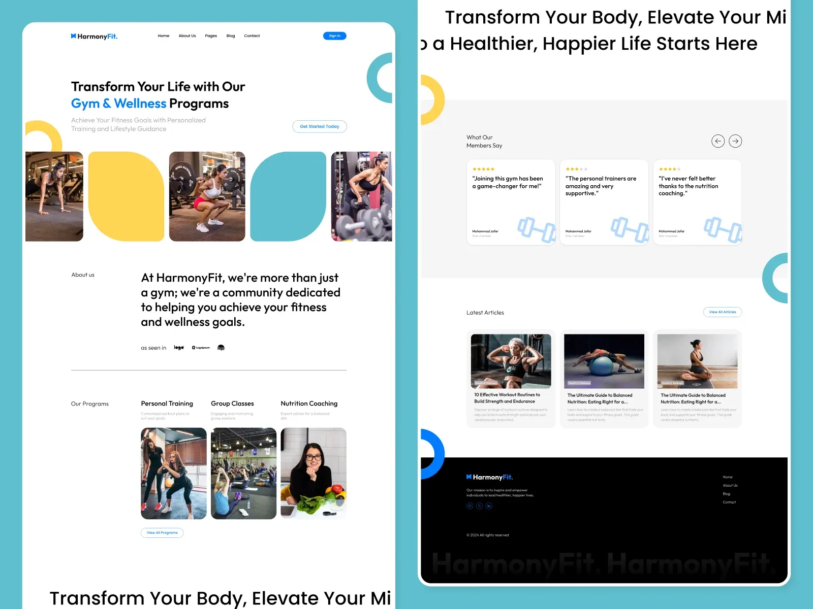 HarmonyFit — Brand identity, Web design, Framer project presentation